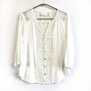 Chico's Ivory Lace Inset Top Size 0 - 4/6 Small